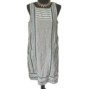 J.JILL Love Linen Womens Sz M Striped w/Pockets Sleeveless Dress 100% Linen Boho